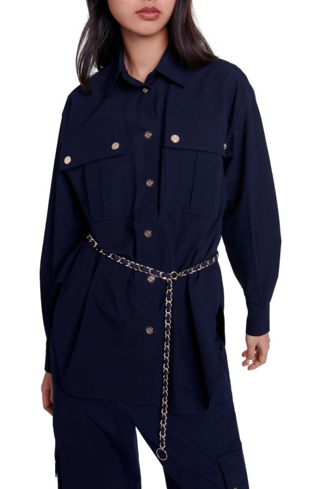 maje Belted long shirt in Navy Cover