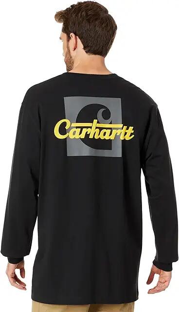 Carhartt Big Tall Loose Fit Heavyweight Long Sleeve Pocket Script Graphic T-Shirt (Black) Men's Clothing Cover