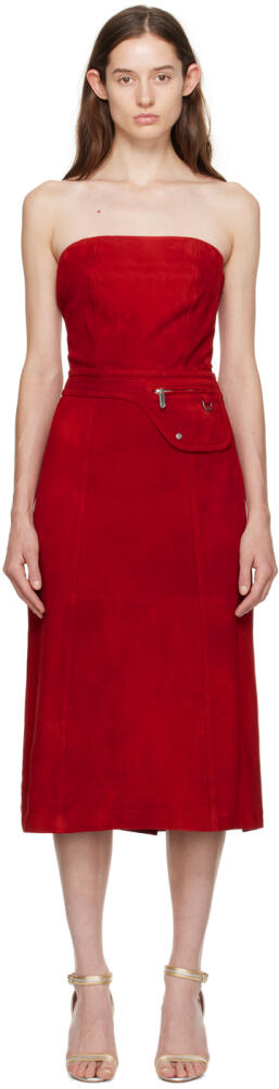 Saks Potts Red Ira Leather Midi Dress Cover