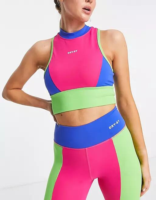 Daisy Street Active Neon sleeveless high neck crop top in pink Cover