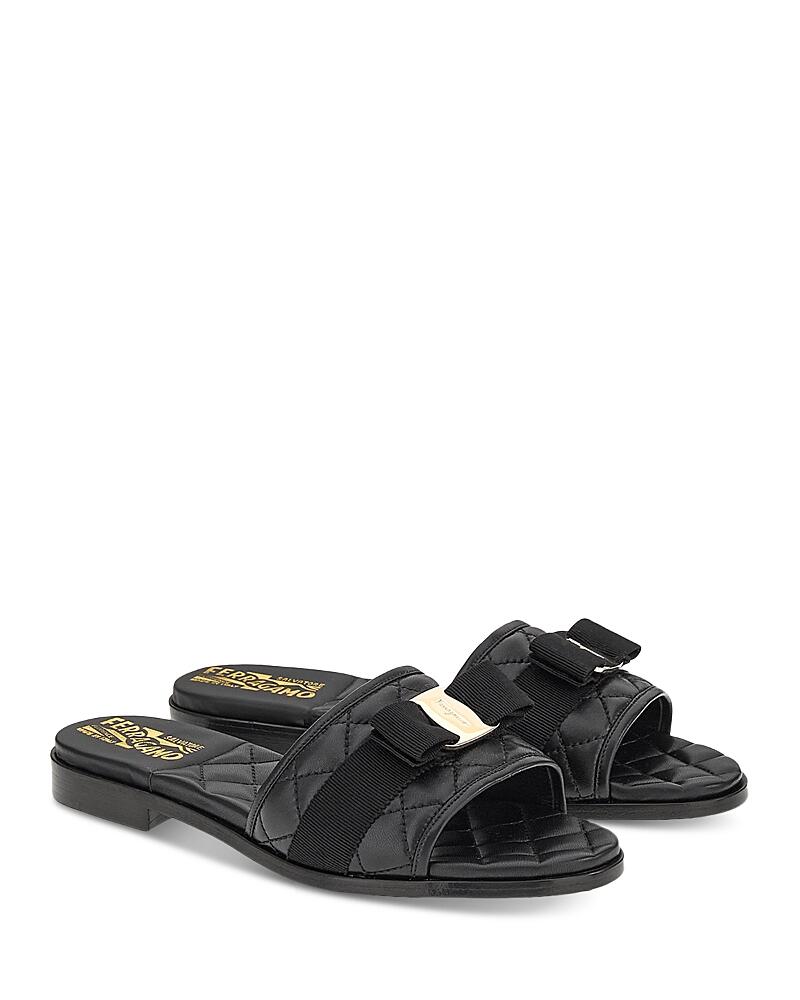 Ferragamo Women's Lovec Q Bow Accent Quilted Slide Sandals Cover