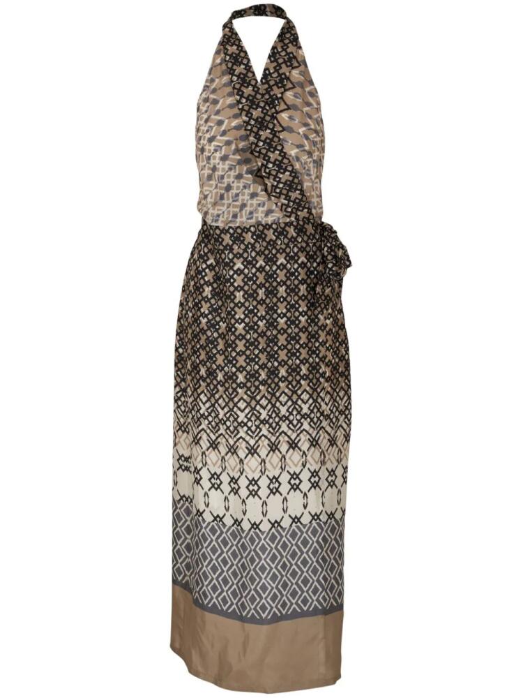 Brunello Cucinelli geometric-print halterneck dress - Brown Cover