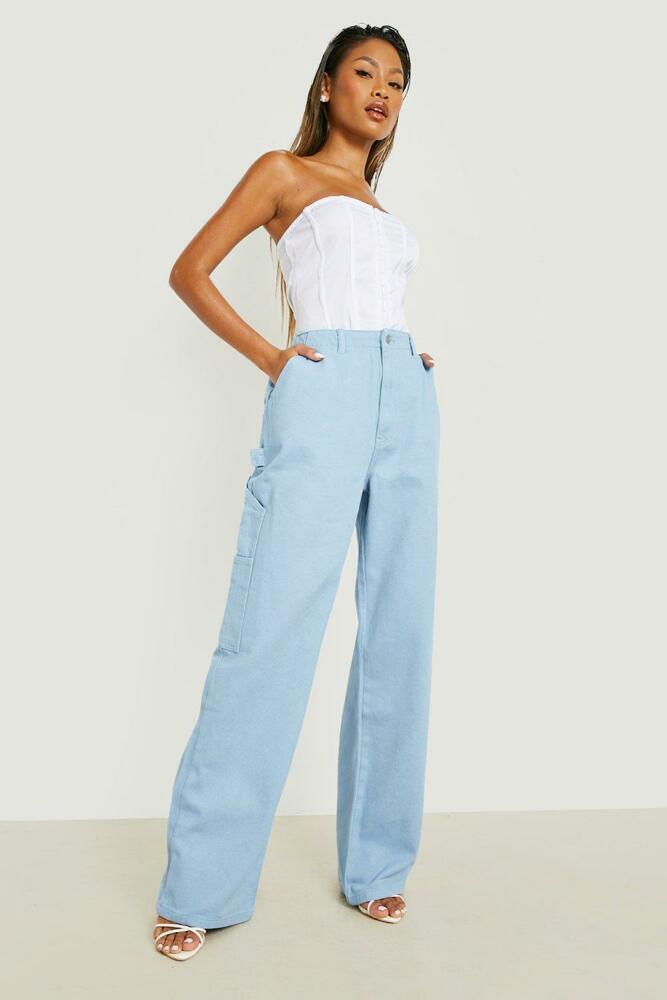 boohoo Womens Premium Oversized Cargo Wide Leg Pants - Blue Cover