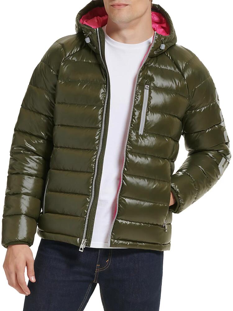 Guess Men's Logo Puffer Hooded Jacket - Army Green Cover