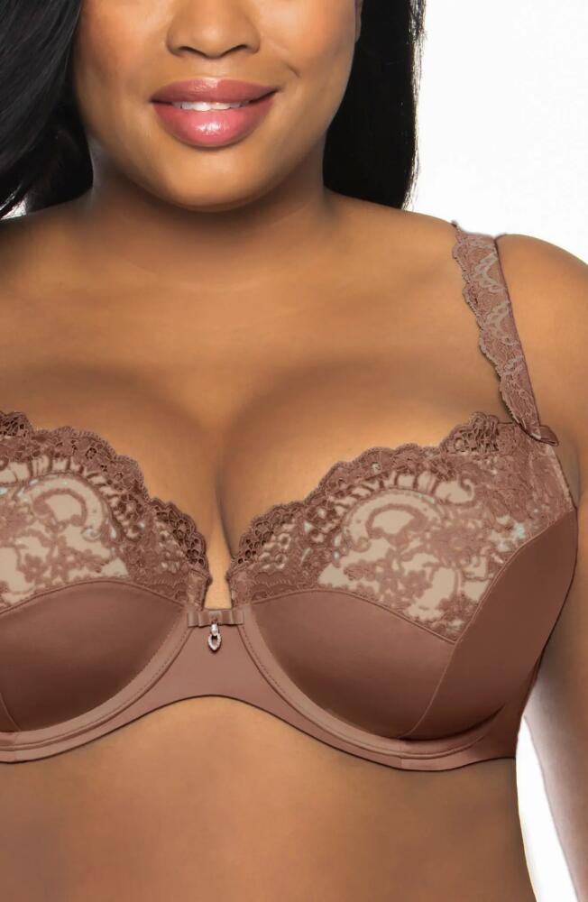 Curvy Couture Tulip Lace Balconette Bra in Chocolate Cover