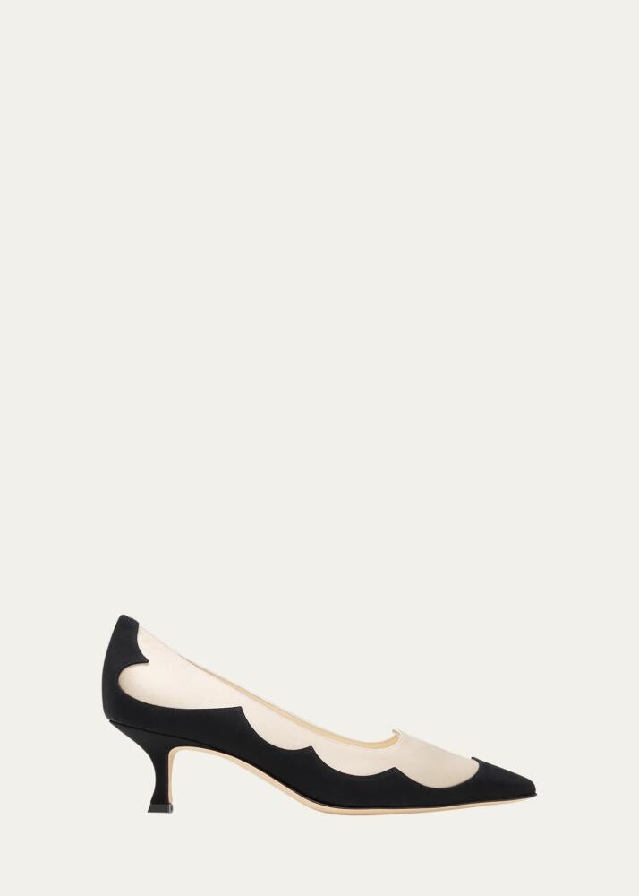 Manolo Blahnik Fabraka Bicolor Silk Kitten Pumps Cover