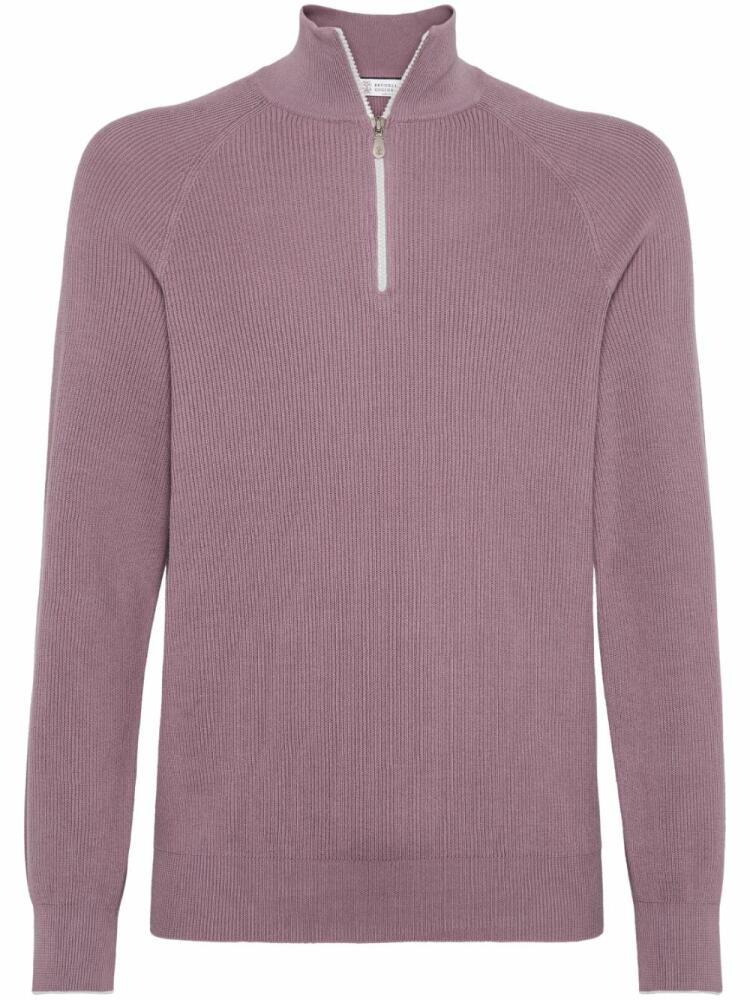 Brunello Cucinelli half-zip cotton jumper - Purple Cover