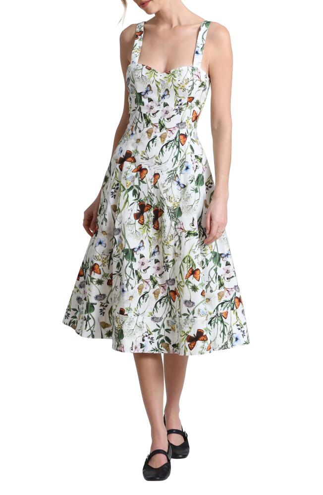 Avec Les Filles Botanical Fit & Flare Midi Dress in Butterfly Floral Cover