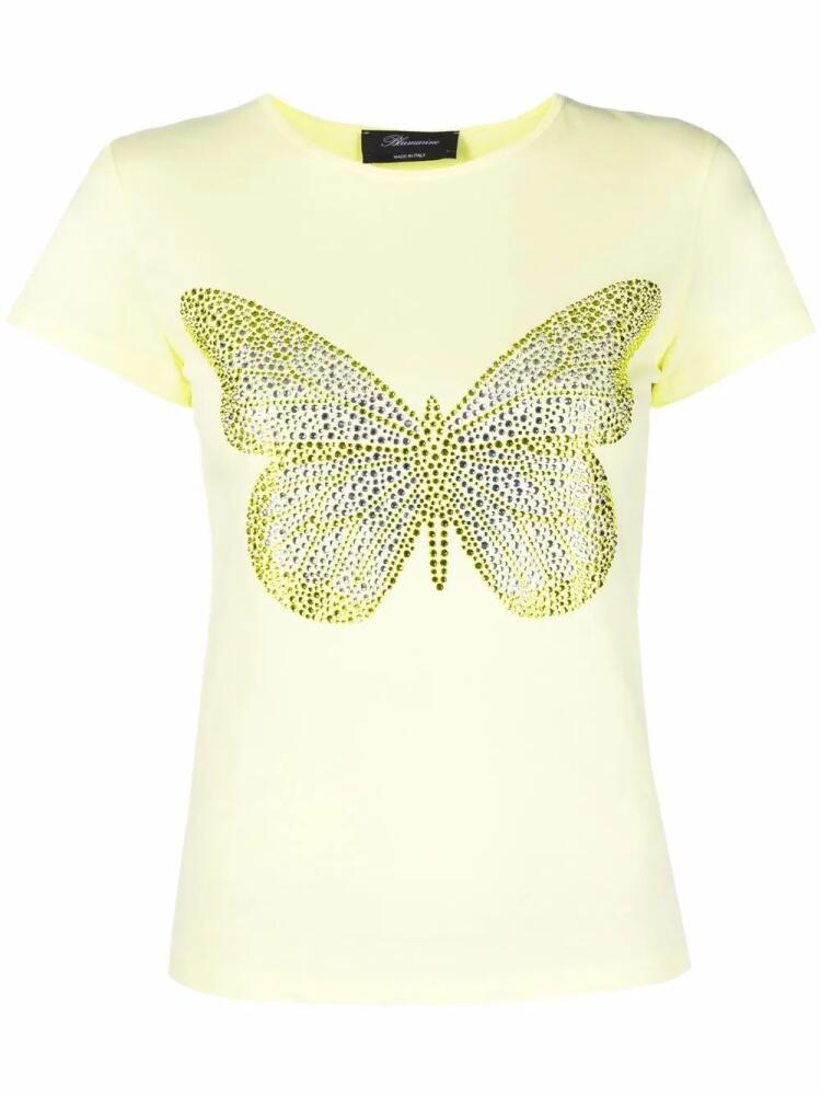 Blumarine rhinestone-embellished butterfly-motif T-shirt - Yellow Cover