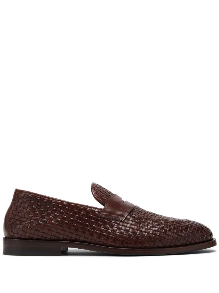 Brunello Cucinelli penny-slot woven leather loafers - Brown Cover