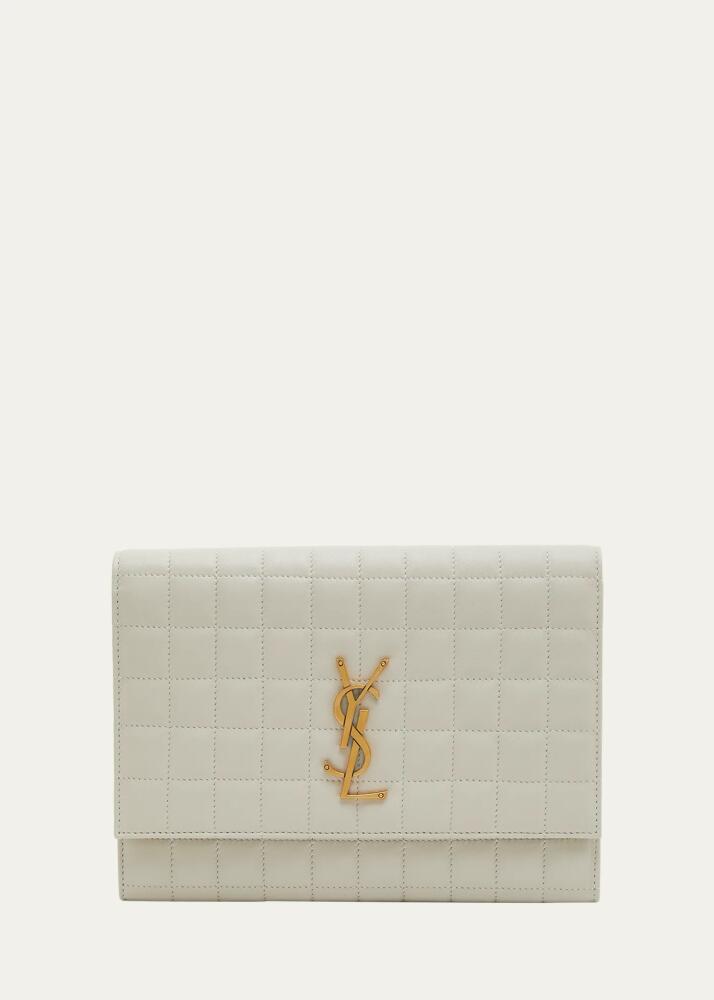 Saint Laurent YSL Monogram Flap Clutch Bag in Quilted Smooth Leather Cover