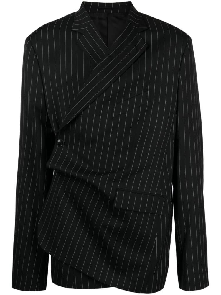 Martine Rose pinstriped wool-blend wrap blazer - Black Cover