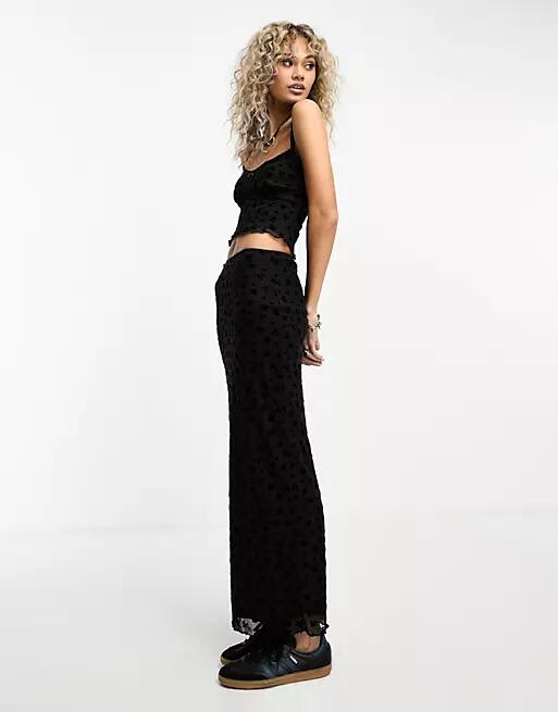 Daisy Street low rise maxi skirt in black floral flocking - part of a set Cover