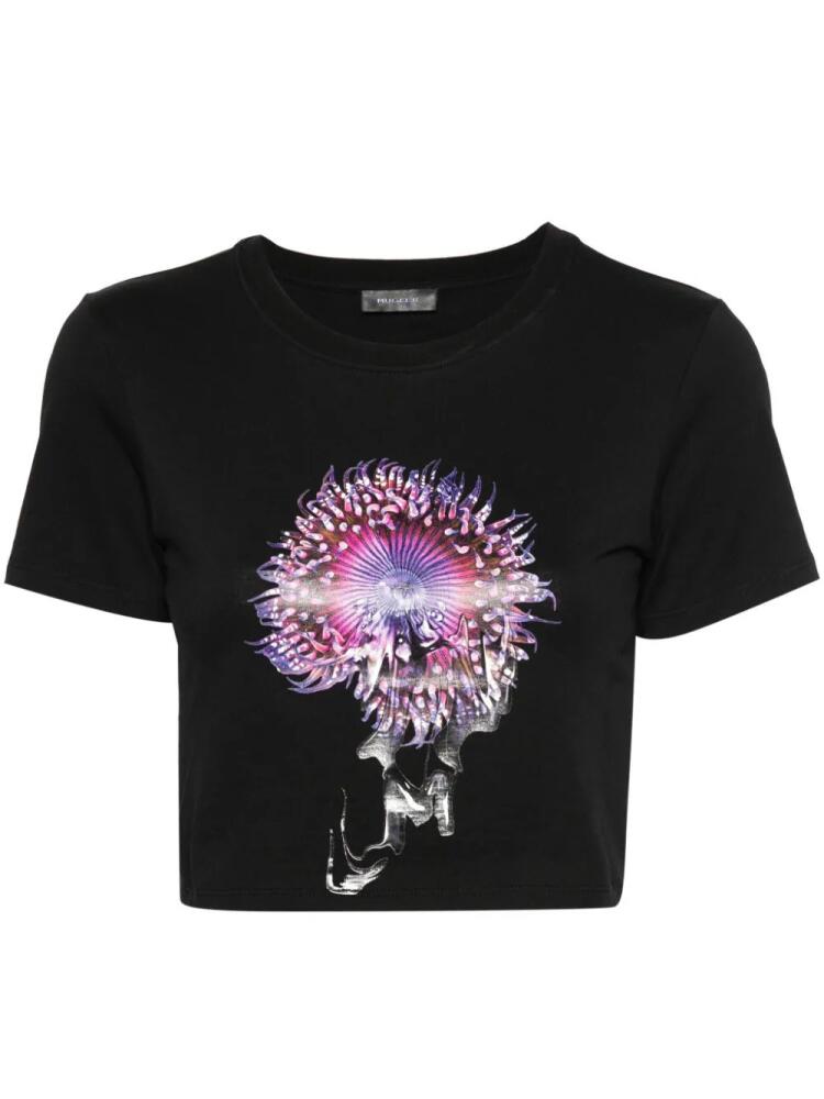 Mugler Anemone cotton cropped T-shirt - Black Cover