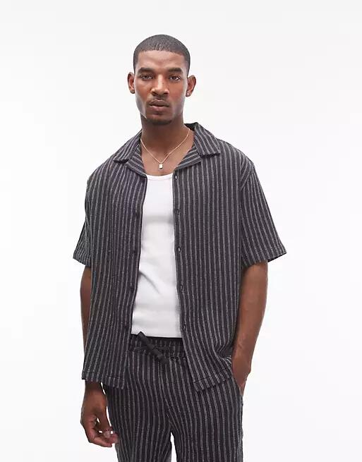 Topman short sleeve striped shirt in black - part of a set-Navy Cover