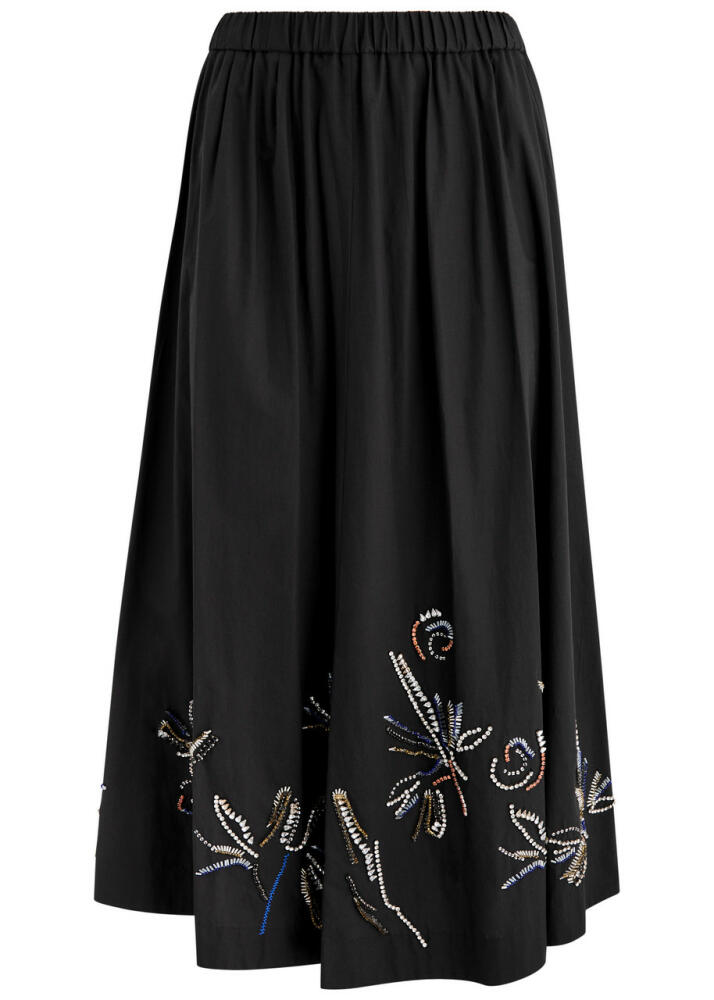 Forte_forte Crystal-embellished Cotton Midi Skirt - Black Cover