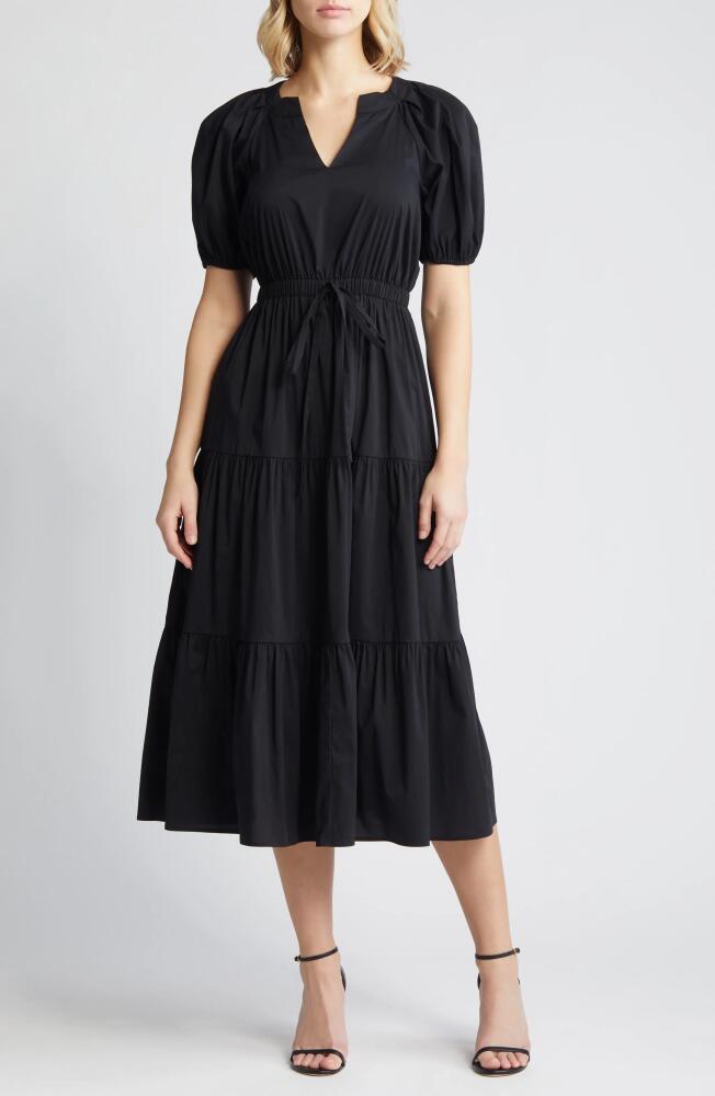 Anne Klein Tiered Puff Sleeve Midi Dress in Anne Black Cover