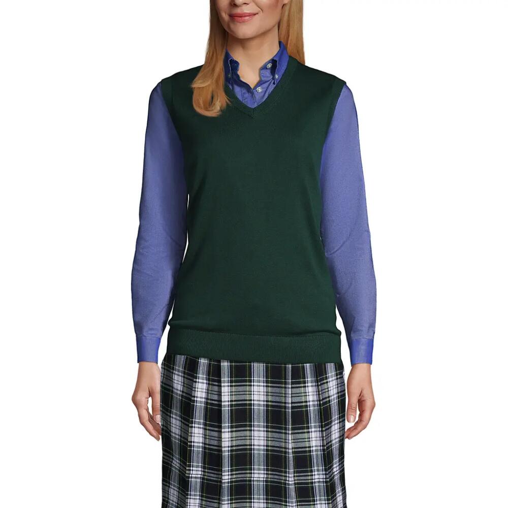 Lands' End School Uniform Cotton Modal Fine Gauge Sweater Vest in Evergreen Cover