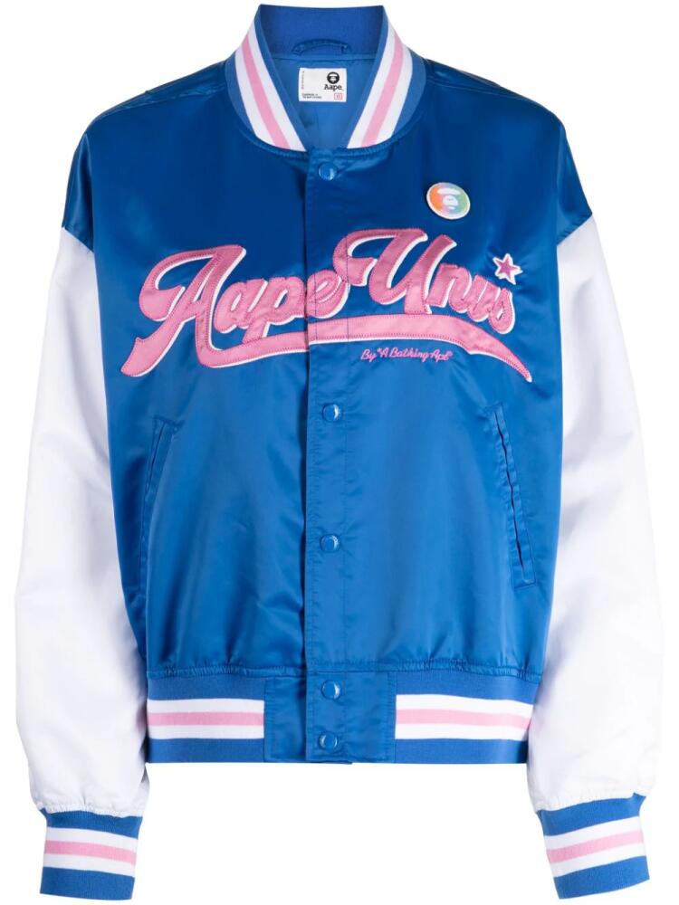 AAPE BY *A BATHING APE® logo-appliqué colour-block bomber jacket - Blue Cover