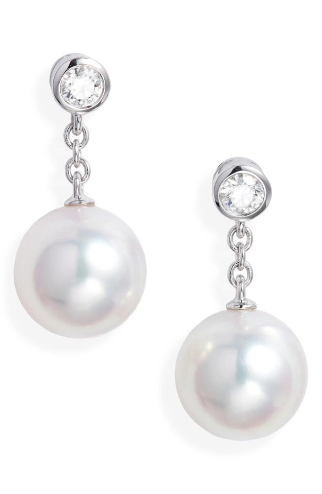 Mikimoto Diamond & Pearl Drop Earrings in White Gold Cover