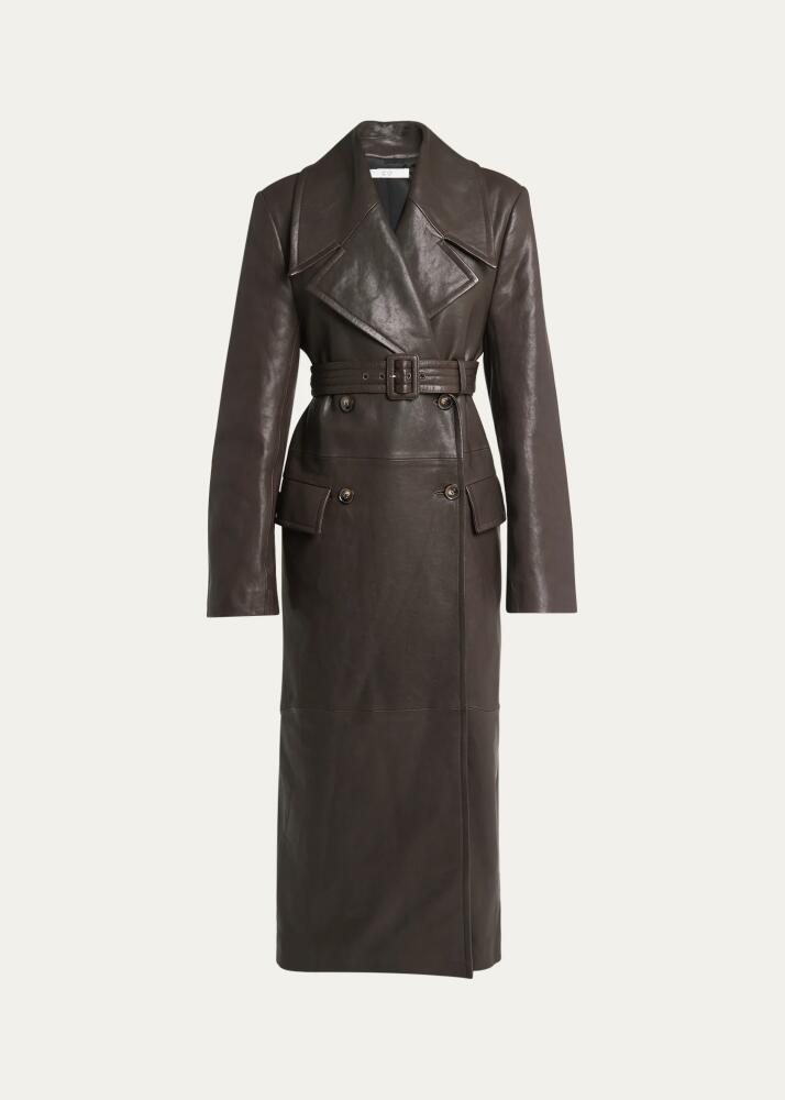 Long Belted Leather Double-Breast Coat Cover