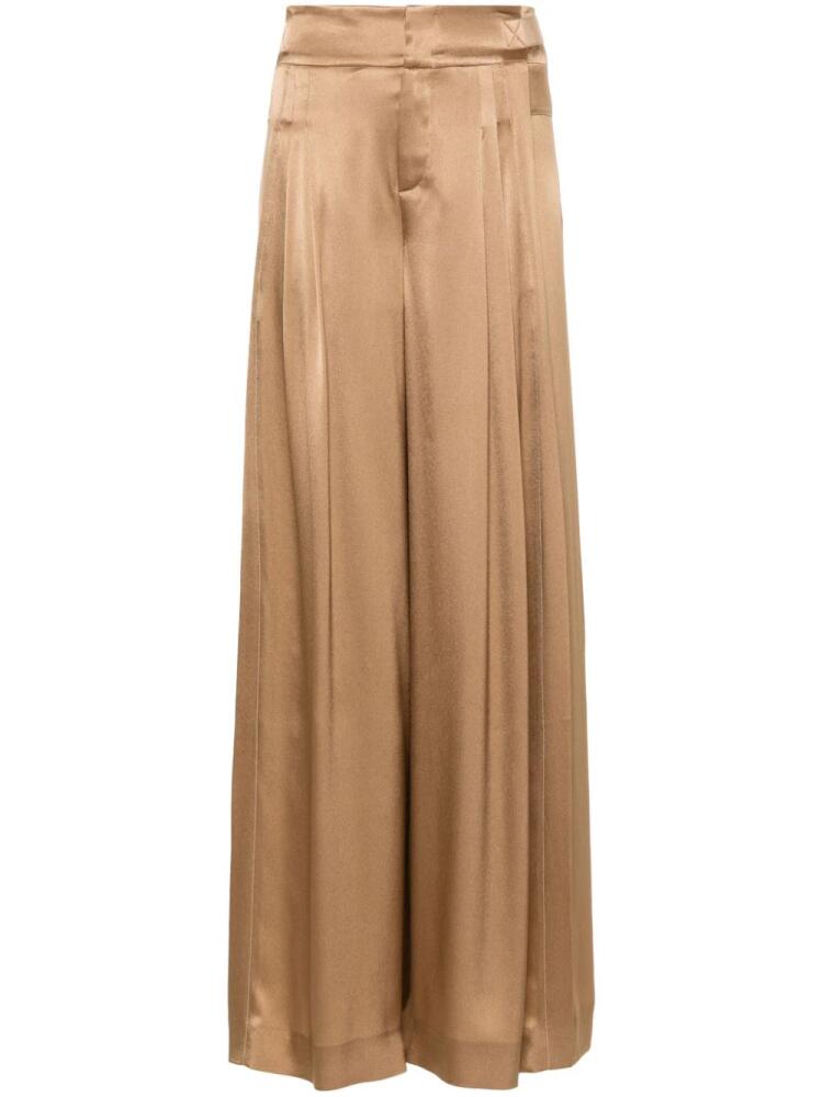 Alberta Ferretti pleat-detail satin palazzo pants - Brown Cover