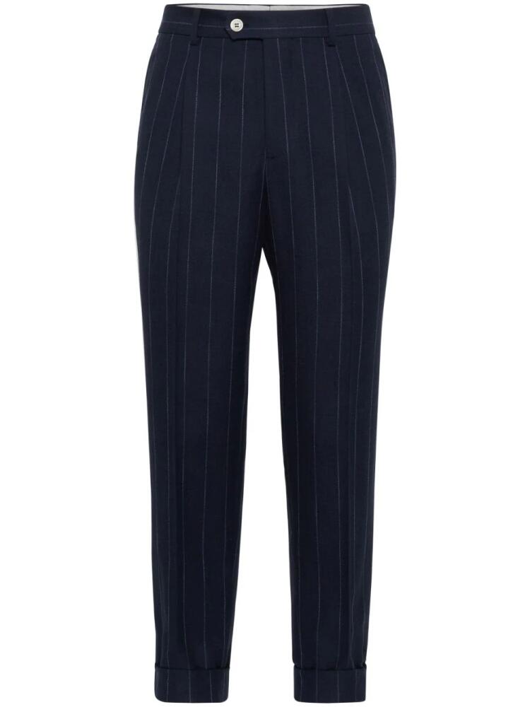 Brunello Cucinelli pinstriped tapered trousers - Blue Cover