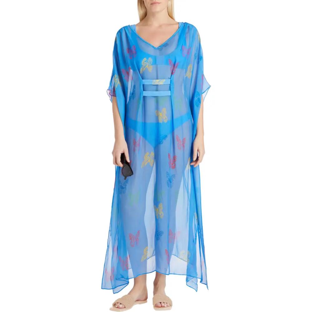 VALIMARE Florence Maxi Sheer Silk blend Cover-up Kaftan in Blue Cover