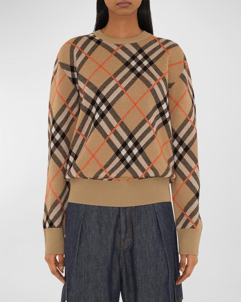 Burberry Check Long-Sleeve Crewneck Sweater Cover