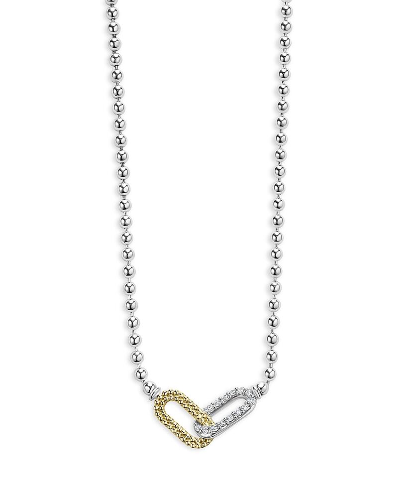 Lagos 18K Yellow Gold & Sterling Silver Caviar Lux-Clip Diamond Bead Link Necklace, 16-18 - Exclusive Cover