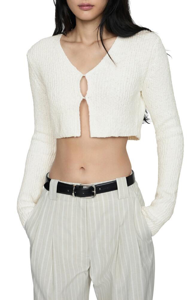 MANGO V-Neck Crop Cotton Cardigan in White Cover