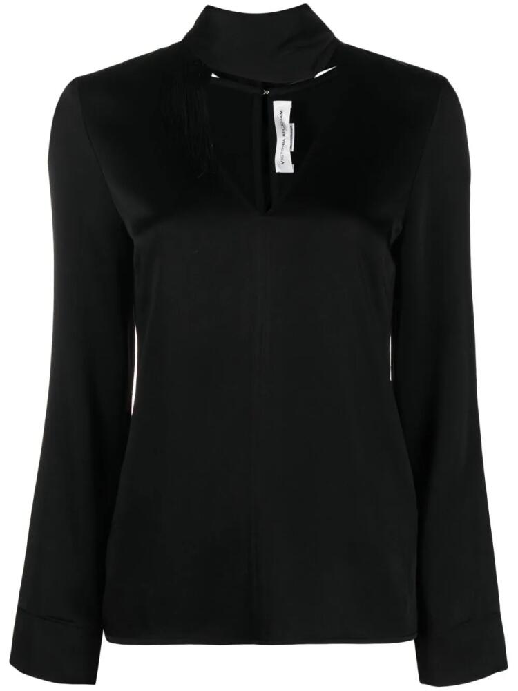 Victoria Beckham V-neck fringed satin blouse - Black Cover