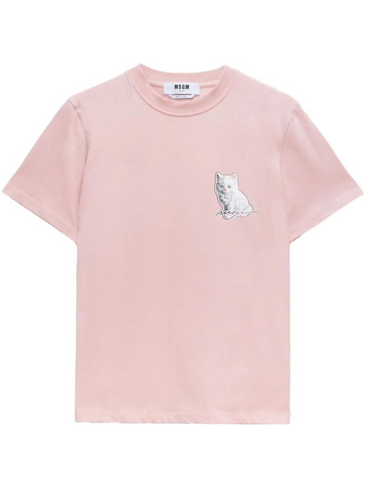 MSGM cat-print crew-neck T-shirt - Pink Cover