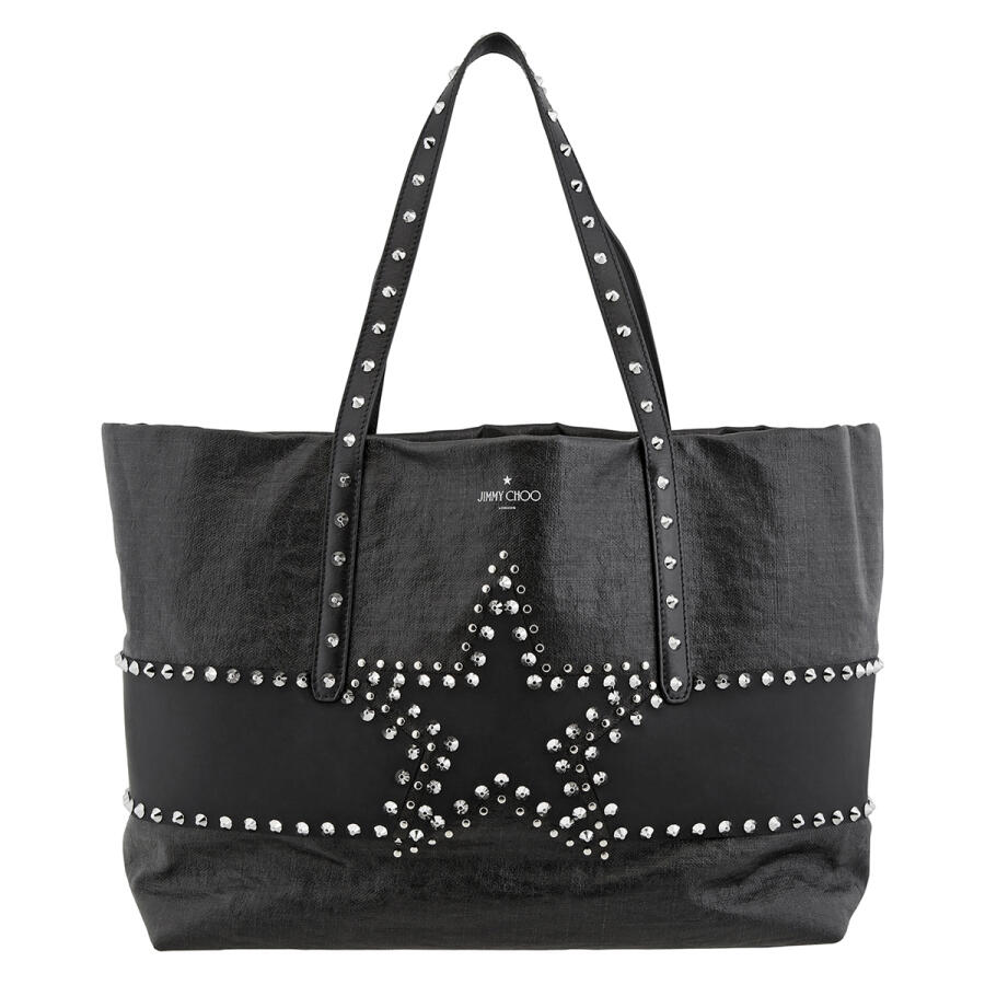 Jimmy Choo Pimlico Star Studded Leather Tote Bag In Black Cover