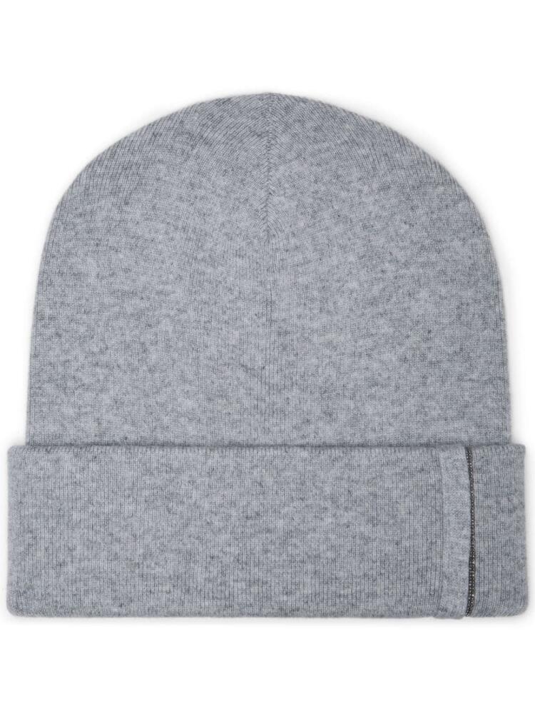 Brunello Cucinelli beaded-trim wool beanie - Grey Cover