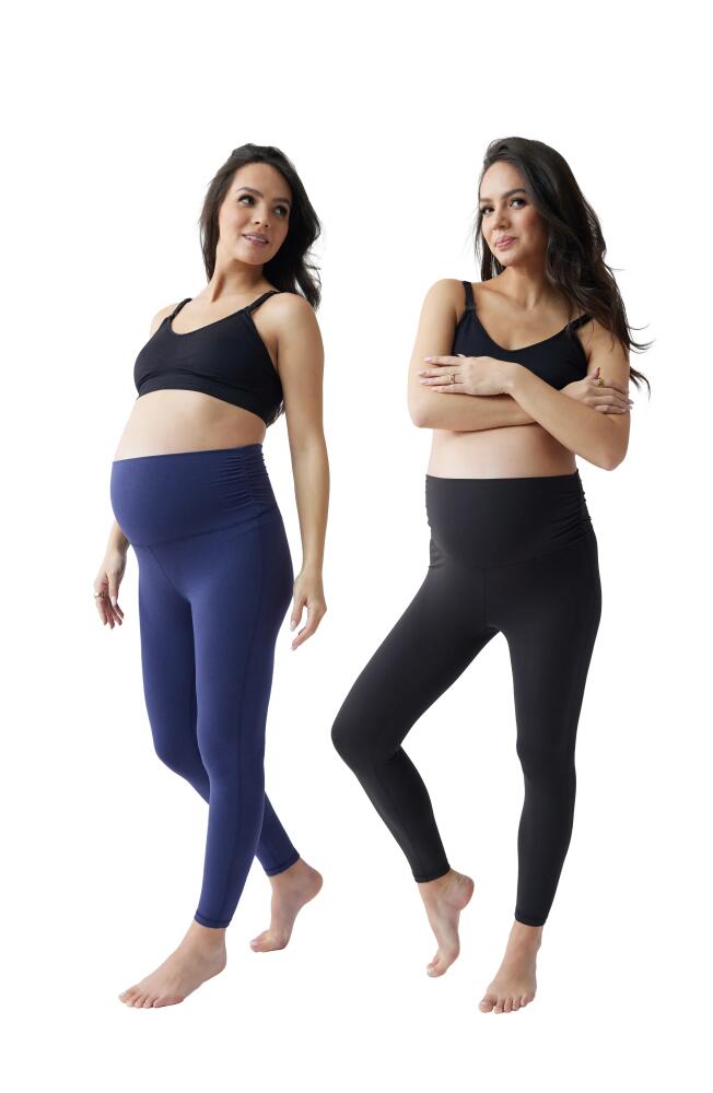 Ingrid & Isabel Set of 2 Fold Down Waist Maternity Leggings in Black/Navy Cover