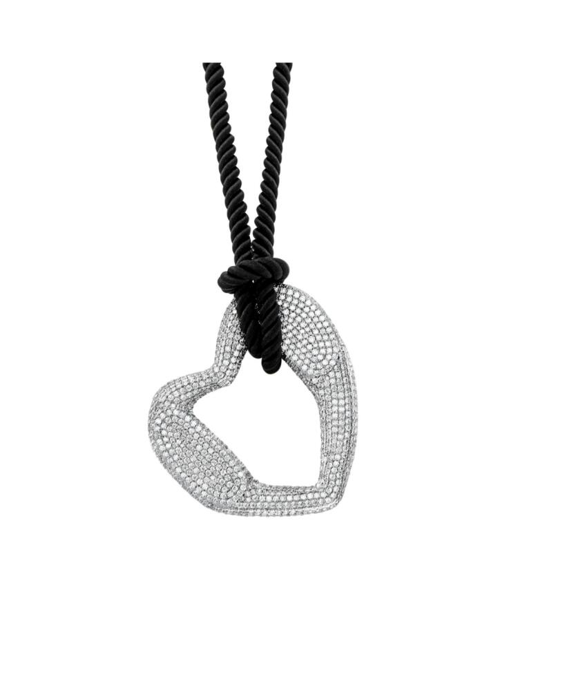 Michael Kors Platinum-Plated Brass Pave Heart Curb Corded Necklace - Silver Cover