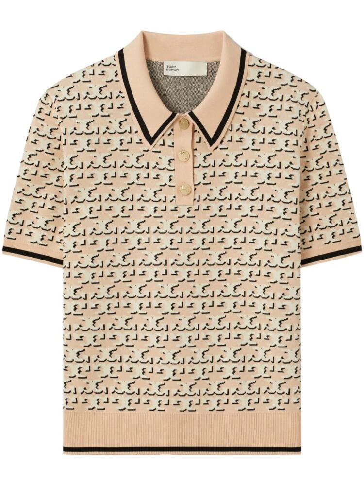 Tory Burch monogram jacquard polo top - Neutrals Cover