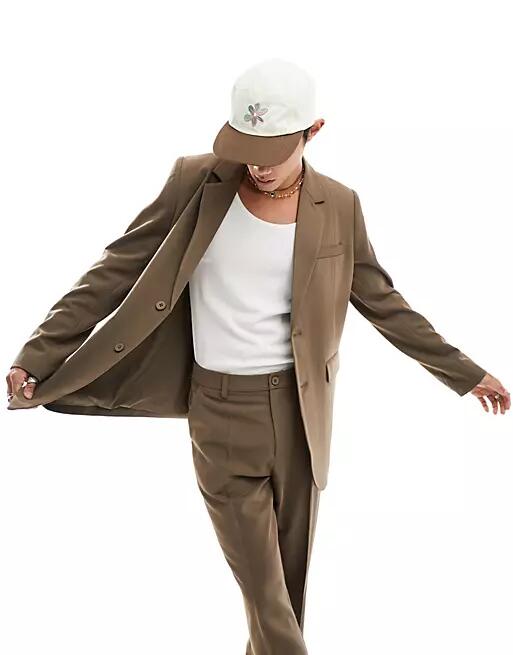 COLLUSION premium tailored blazer in khaki - part of a set-Gray Cover