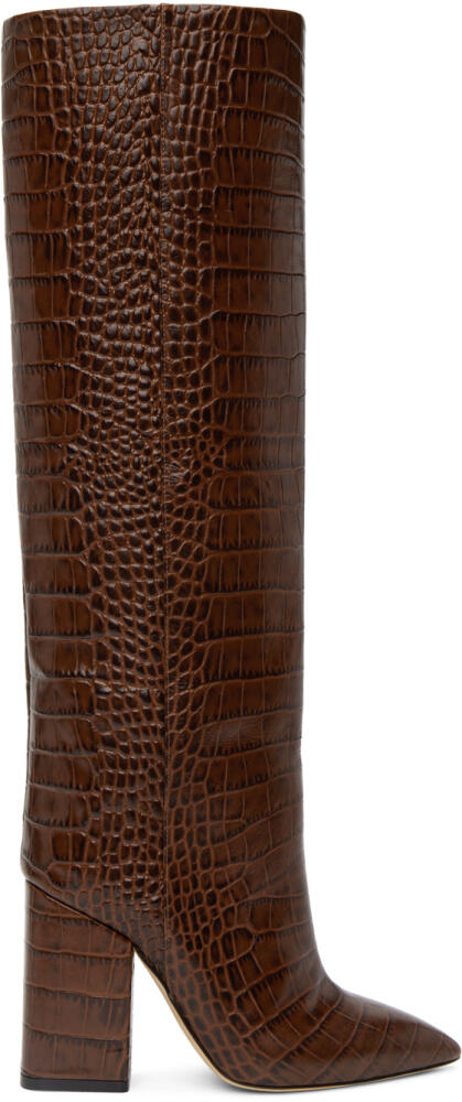 Paris Texas Brown Croc Block Heel Boots Cover