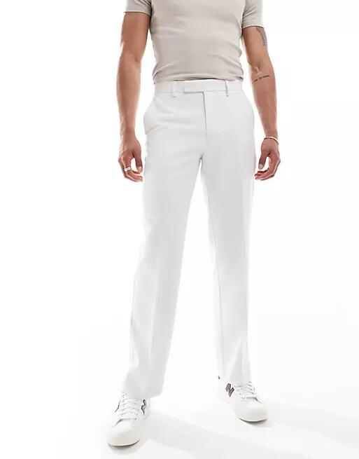 ASOS DESIGN straight suit pants in white waffle texture Cover