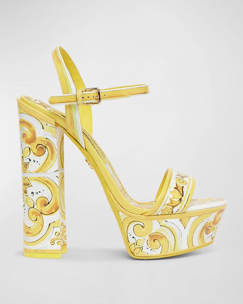 Dolce & Gabbana Formal Tile-Print Leather Platform Sandals Cover