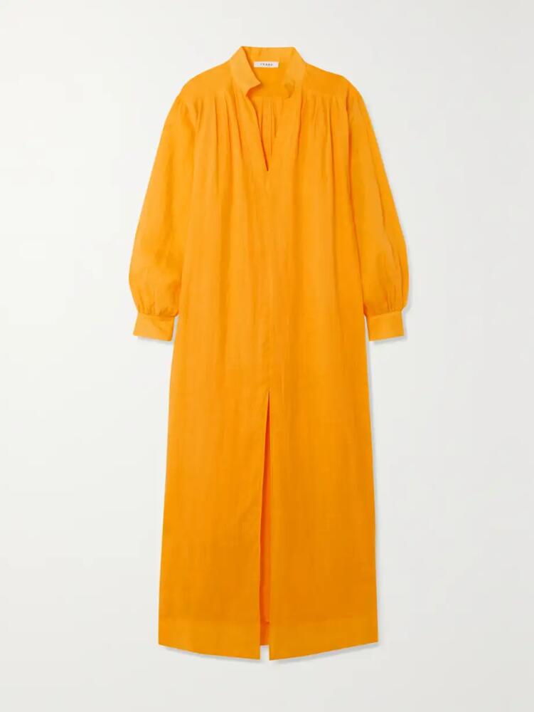 FRAME - Pleated Ramie Maxi Dress - Yellow Cover