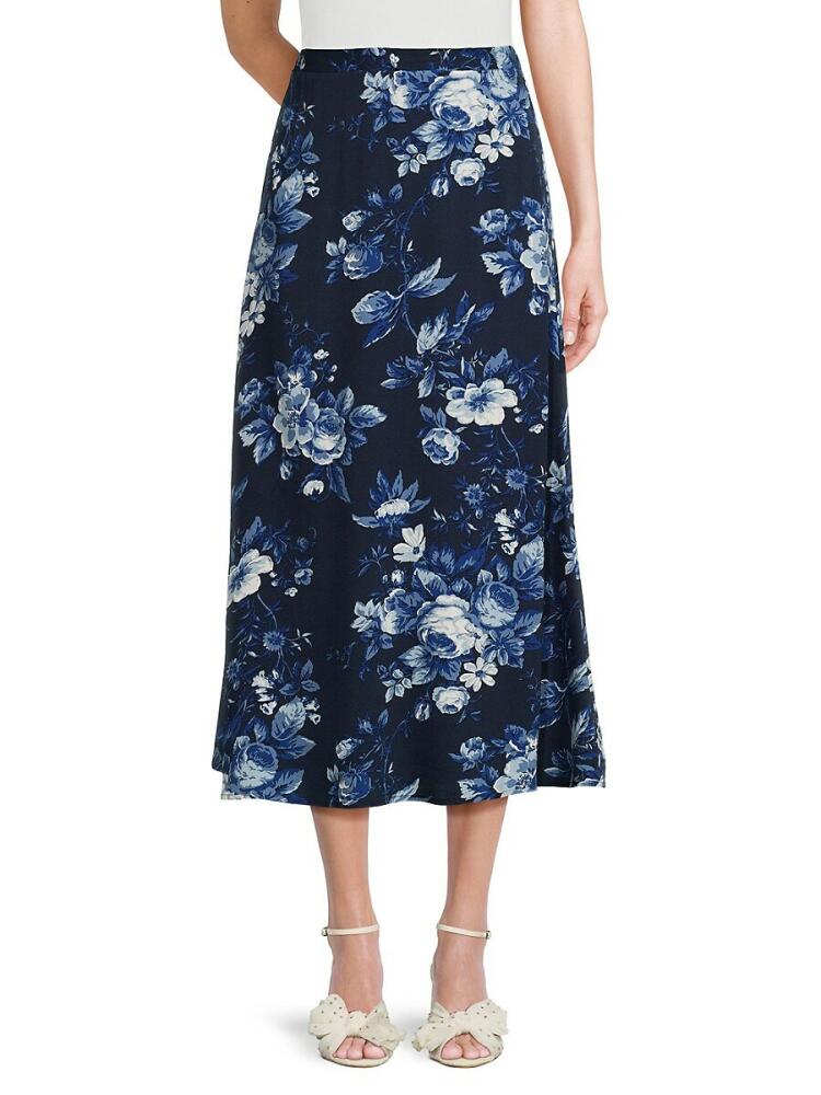 T Tahari Women's Floral Midi A Line Skirt - Blue White Cover