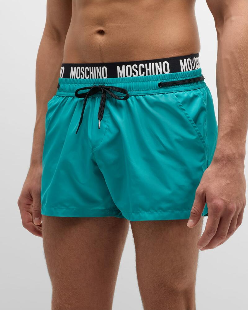 Moschino Men's Contrast Logo Waistband Swim Shorts Cover