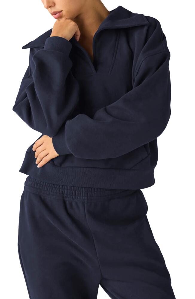 Beyond Yoga Street Smart Johnny Collar Fleece Sweatshirt in After Dark Navy Cover