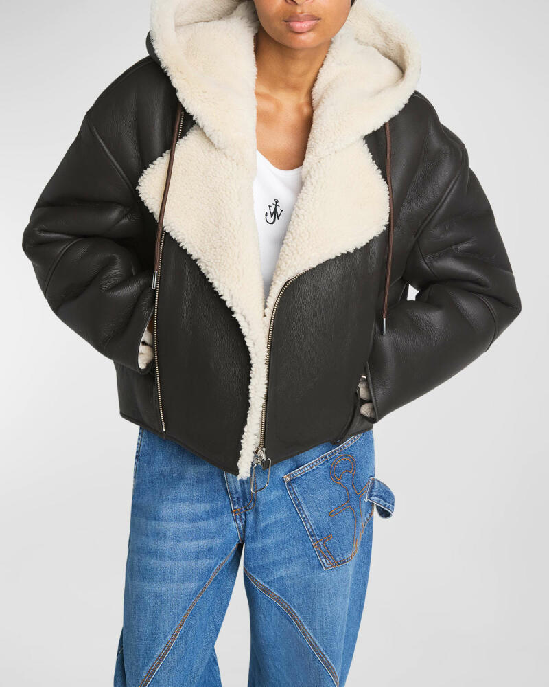 JW Anderson Shearling Hooded Leather Biker Jacket Cover