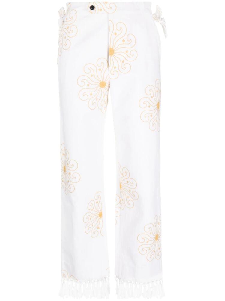 BODE Soleil fringed-hem trousers - White Cover