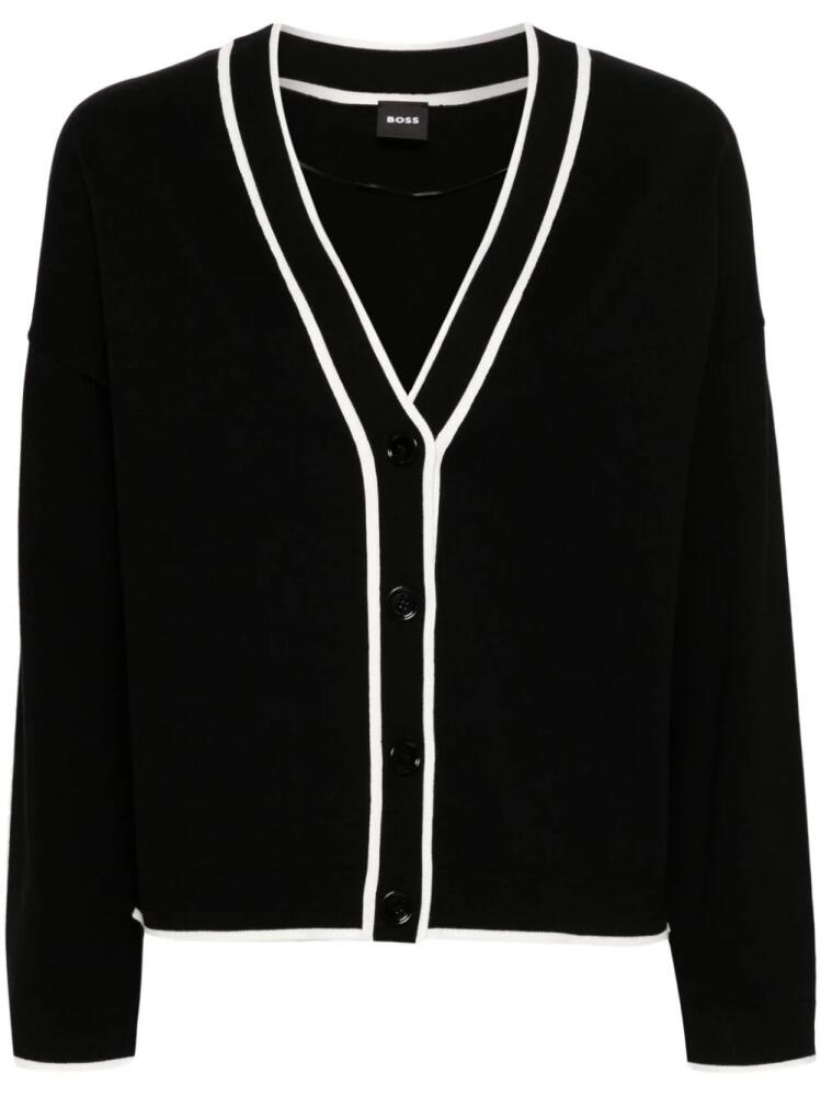 BOSS stripe-trim V-neck cardigan - Black Cover