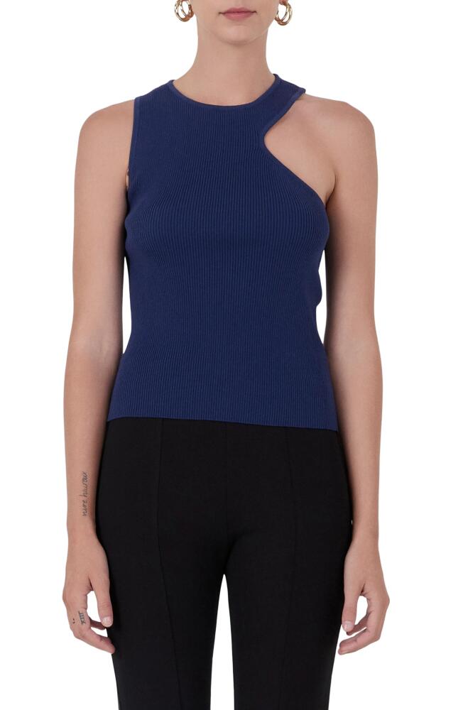 Endless Rose Asymmetric Cutout Rib Knit Tank Top in Navy Cover